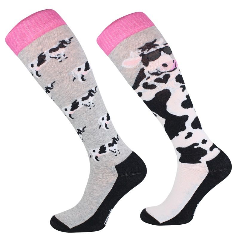 Ridstrumpor Cow, grå/rosa